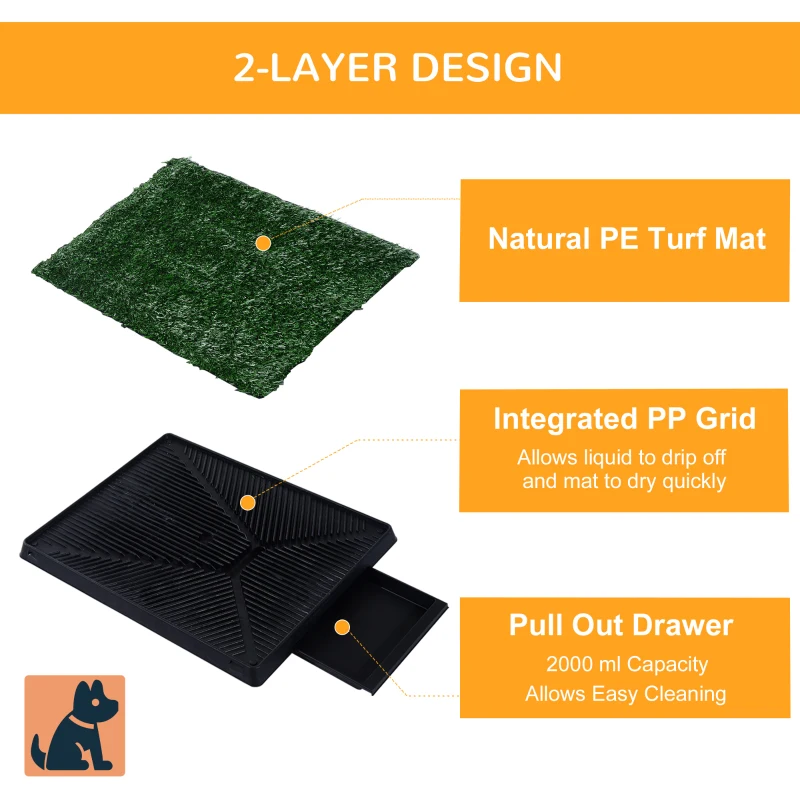 PawHut Dog Grass Pad with Tray, Artificial Grass for Dogs, Doggy Bathroom Toilet Potty Tray Indoor Outdoor Puppy Potty Training (51 x 63 CM)