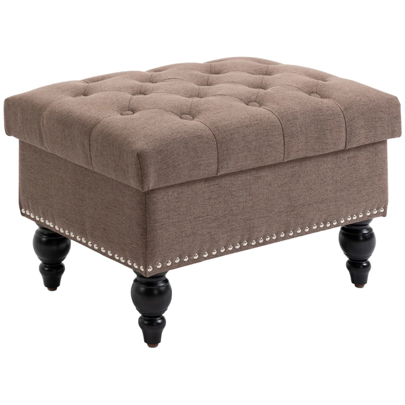 HOMCOM Ottoman with Storage for Living Room, 25" Storage Ottoman with Removable Lid, Button-Tufted Fabric Bench for Footrest and Seat with Wood Legs, Coffee