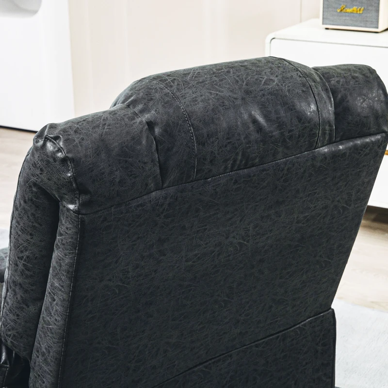 HOMCOM PU Leather Reclining Chair, Manual Recliner Chair for Living Room with Footrest, 2 Side Pockets, Steel Frame, Black