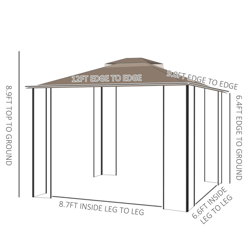 Outsunny 10' x 12' Patio Gazebo, Double Roof Outdoor Canopy Shelter with Corner Frame and Mesh Netting for Garden, Lawn, Backyard and Deck, Brown