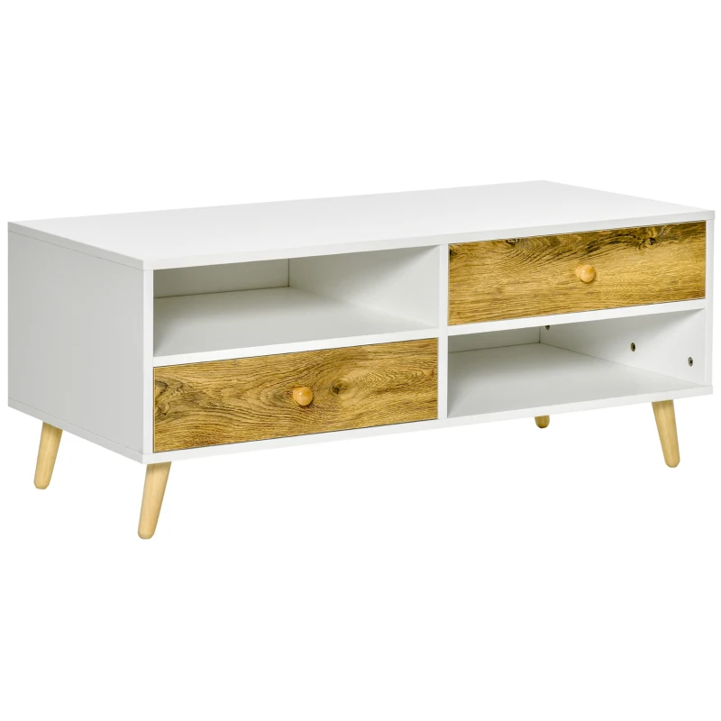 HOMCOM Coffee Table with Drawers and Shelves, Rectangular Center Table for Living Room, Bedroom, White and Brown