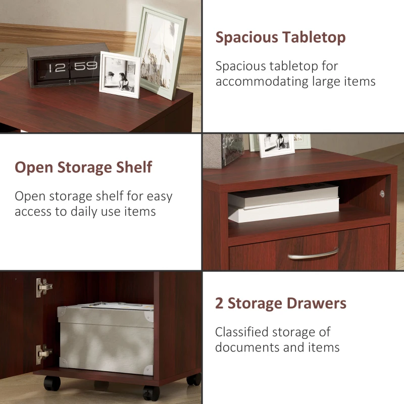 HOMCOM Mobile Storage Cabinet Organizer with Drawer and Cabinet, Printer Stand with Castors, Brown