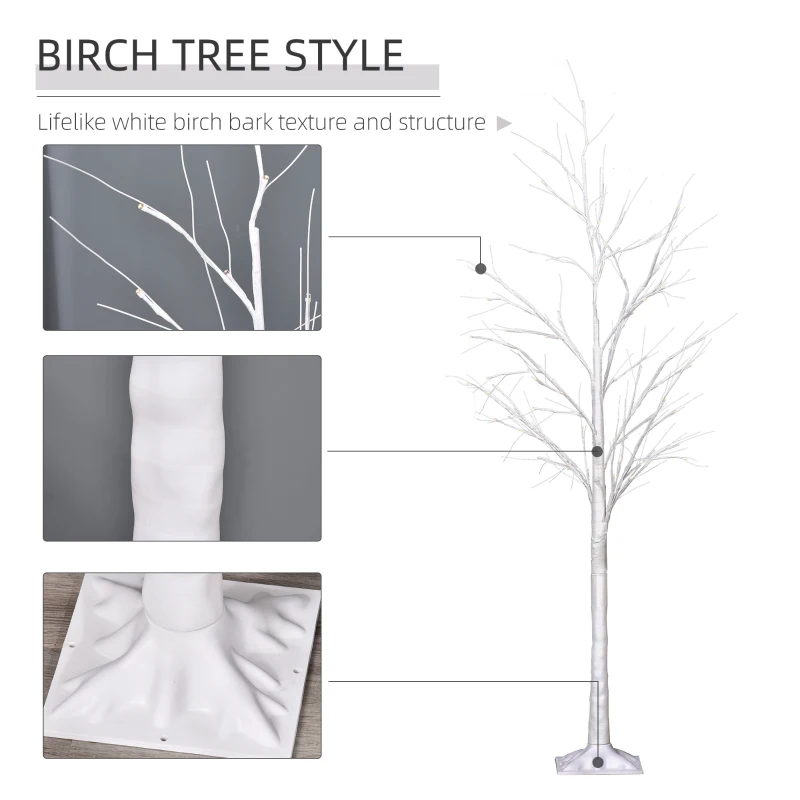Outsunny 5FT Garden Birch Tree Light with 58 Warm LEDs and 8 Light Modes, DIY Artificial Tree Lamp for Outdoor and Indoor Birthday Wedding Party
