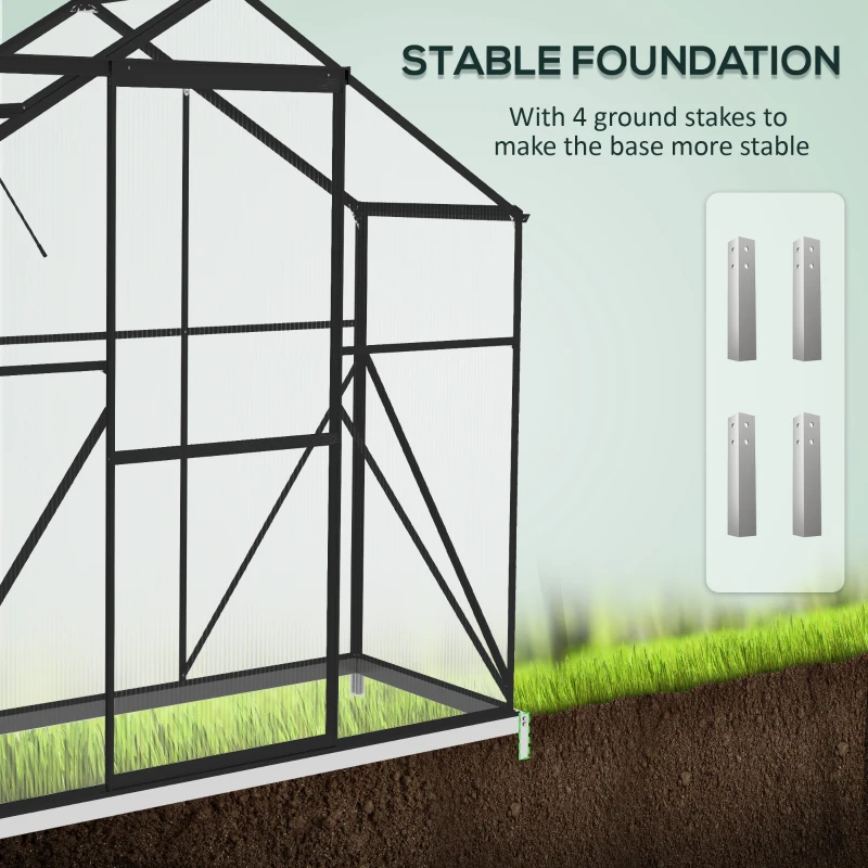 Outsunny 6' x 2.5' Walk-in Polycarbonate Greenhouse Aluminium Green House with Sliding Door, 5-Level Roof Vent, Rain Gutter