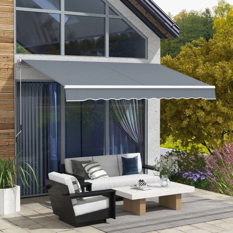 Outsunny 10' x 8' Patio Awning, Manual Retractable Sun Shade with UV Protection and Easy Crank Opening, Dark Gray