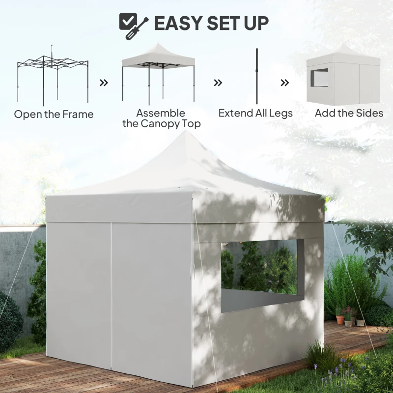 Outsunny 10' x 10' Pop Up Canopy Tent with Sidewalls, Instant Sun Shelter, Height Adjustable, with Wheeled Bag and Sand Bags