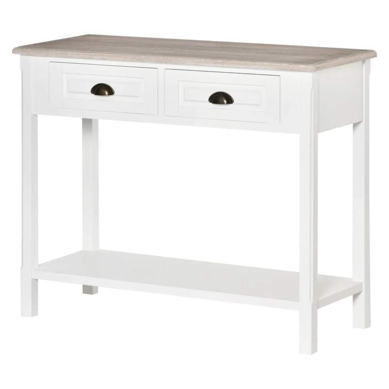 HOMCOM Console Table with 2 Storage Drawers and Open Shelf, Vintage Distressed Sofa Table for Hallway, Living Room, Bedroom, White