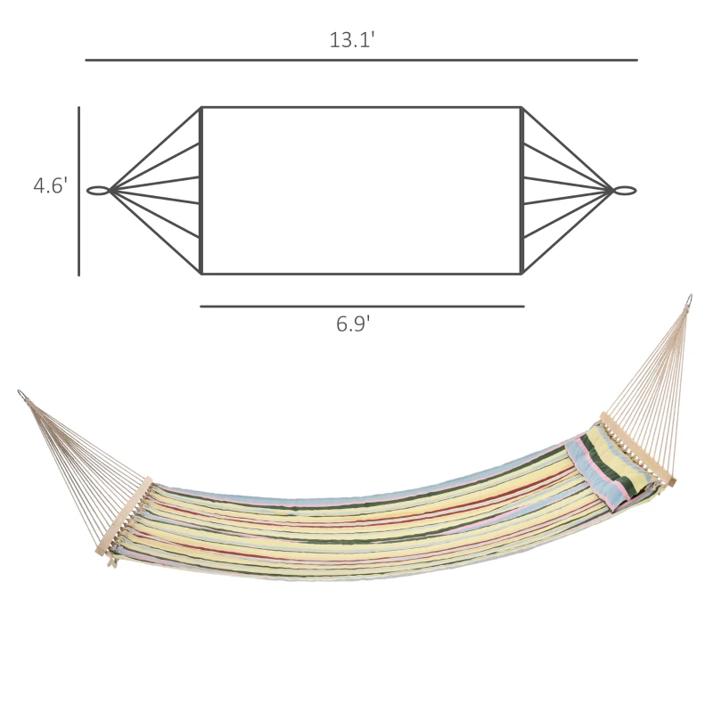 Outsunny 83" Patio Double Hammock, Wide Outdoor Hammock Bed Striped Fits 2 People Sunbed Camping hang Sleep w/ Pillow, Red Stripe