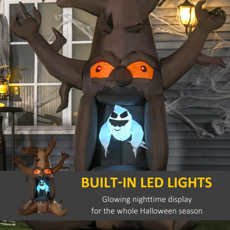 HOMCOM Inflatable Halloween Decoration Haunted Tree with White Ghost, Blow-Up Outdoor LED Display for Lawn, Garden, Party