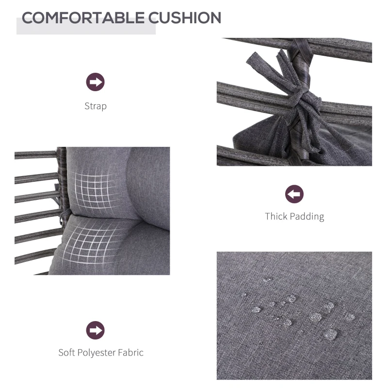 Outsunny Patio Wicker Egg Chair w/ Soft Cushion, Teardrop Cuddle Seat, Outdoor / Indoor Patio Chair, PE Plastic Rattan Furniture with Adjustable Height Feet Pads, Gray