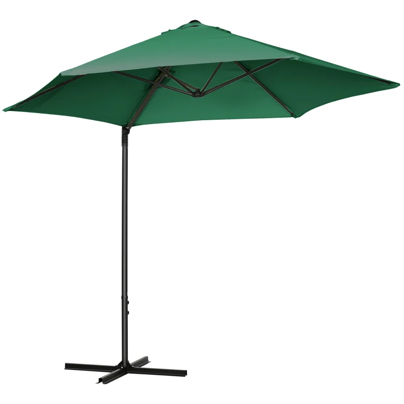Outsunny 8.5FT Offset Patio Umbrella with 360° Rotation, Outdoor Cantilever Roma Parasol Hanging Sun Shade Canopy Shelter with Cross Base, Green