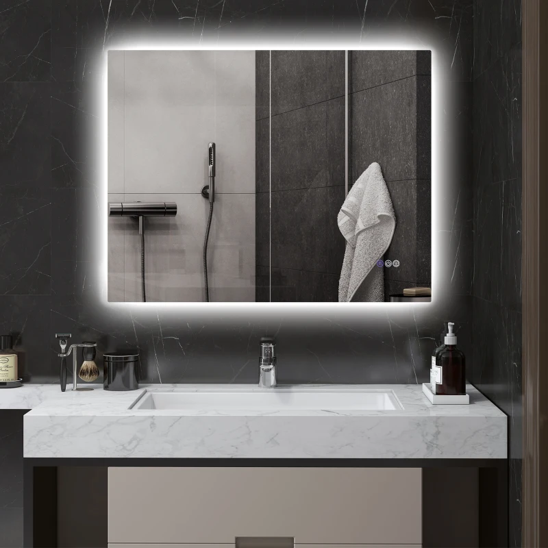 HOMCOM Dimmable Bathroom Mirror with Lights, 35" x 28" Backlit LED Mirror w/ Anti-Fog, Memory & Infinite Color Temperature