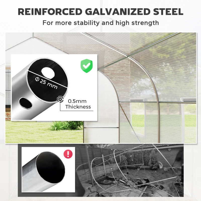 Outsunny 20x10x7ft Walk-in Steeple Greenhouse Outdoor Backyard Plant Seed Growth Tunnel Shed Warm House with 2 Anchor Way White