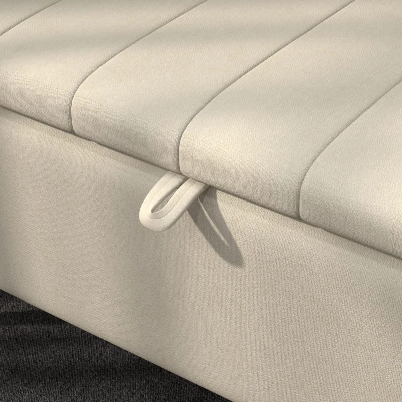 HOMCOM 40" Ottoman with Storage, Linen Upholstered Storage Ottoman Bench with Steel Legs for Living Room, Bedroom Cream White