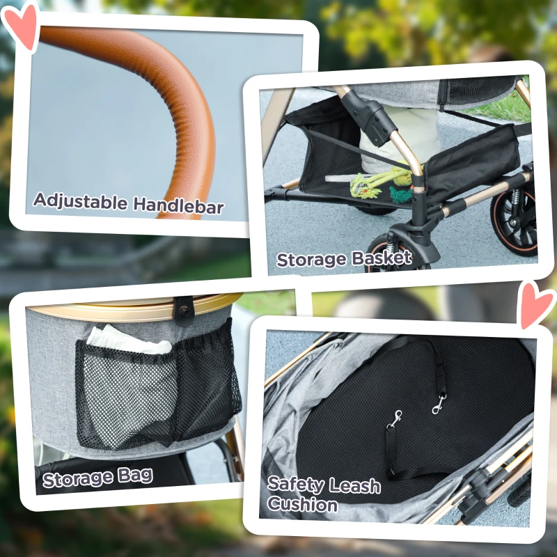 PawHut 3 in 1 Dog Stroller with Detachable Cabin, 4 Wheel Folding Lightweight Pet Stroller for Small Dogs, Gray