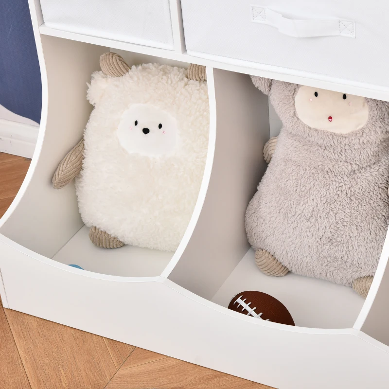 HOMCOM Kids Bookcase Toddler Toy Storage Organizer, Kid’s Bin Storage Unit Children Display Shelf Wardrobe for Toys Clothes Books Bedroom with Drawers, White