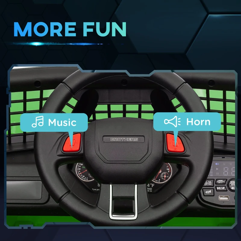 Qaba 12V Ride on Car, Ride on Truck w/ Remote, 4 Suspension Wheels, 3 MPH Max Speed, Music, Horn & Lights, Green