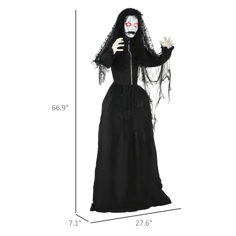 HOMCOM 5.6' Life Size Zombie Bride, Outdoor Halloween Decoration Animatronic, Sound and Motion Activated Light Up Eyes