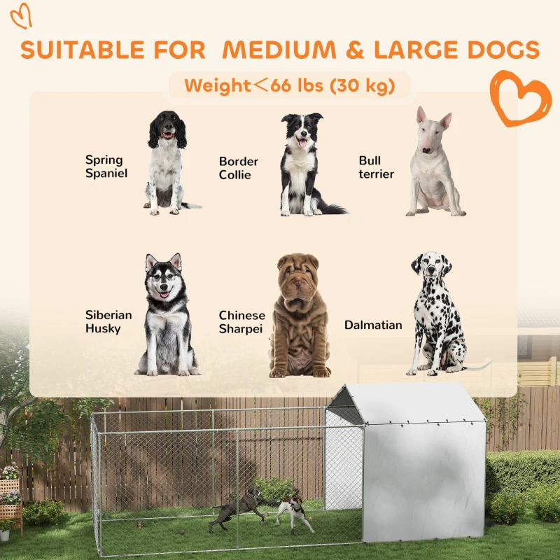 PawHut Galvanized Chain Link Large Outdoor Dog Kennel with Waterproof & UV-Resistant Cover, for M&L Dogs, 19.7' x 7.5' x 7.5'
