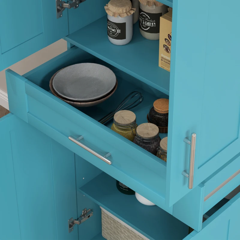 HOMCOM Modern Kitchen Pantry Freestanding Cabinet Cupboard with Doors and Drawer, Adjustable Shelving, Turquoise