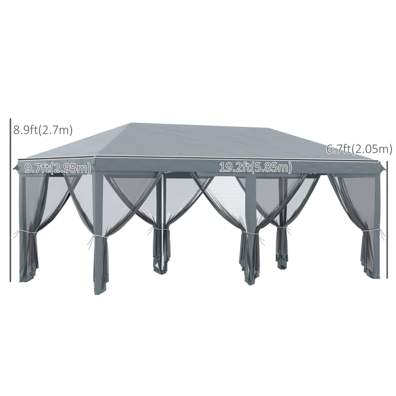 Outsunny 10' x 20' Pop Up Canopy Tent Gazebo with Removable Mesh Sidewall Netting, Carry Bag for Backyard Patio Outdoor, Grey