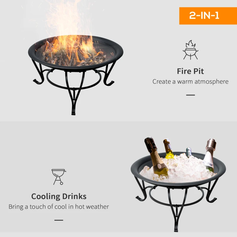 Outsunny 22" Round Firepit Patio Fireplace Garden Heater Portable Wood Burning Porch with Poker and Spark Screen Black