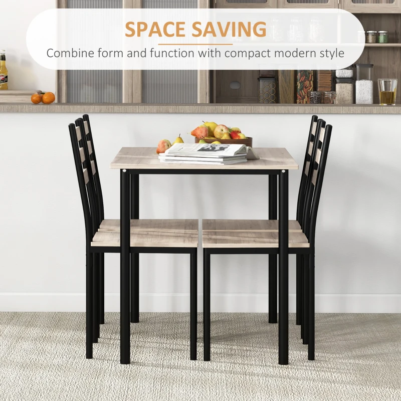 HOMCOM Modern Dining Table Set for 4, 5-Piece Kitchen Table Set, Rectangular Dining Table and 4 Chairs for Small Space, Dinette, Breakfast Nook, Gray