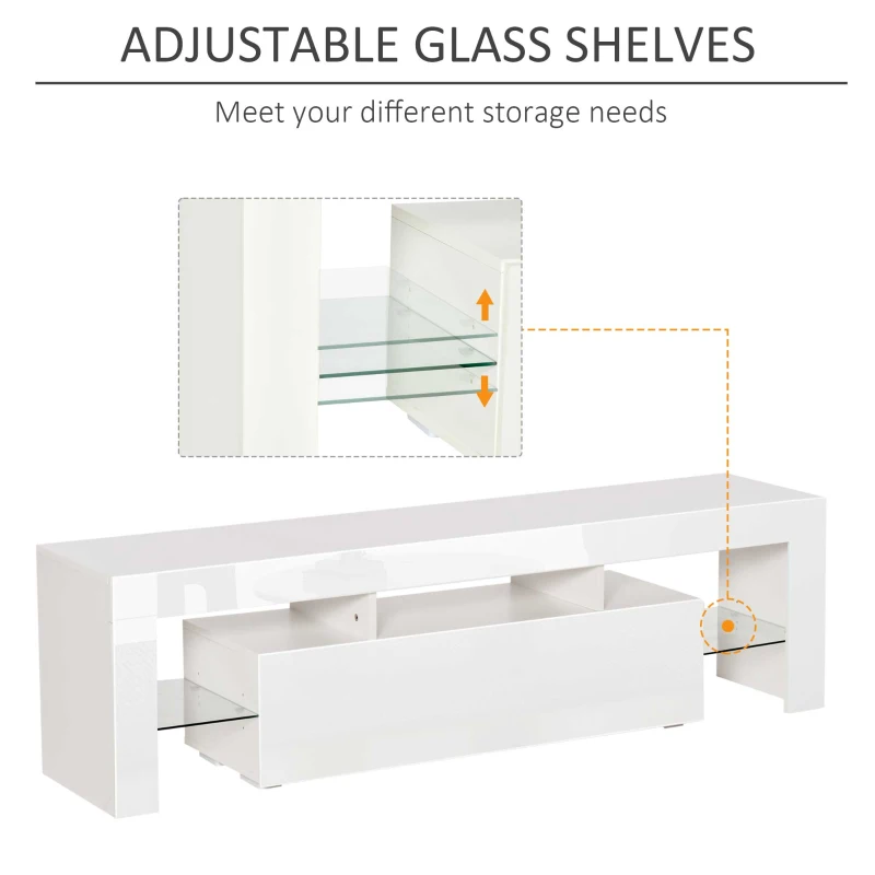 HOMCOM High Gloss TV Stand Cabinet with Remote Controlled LED Lights, Media TV Console Table with Storage Compartment for TVs up to 65", White