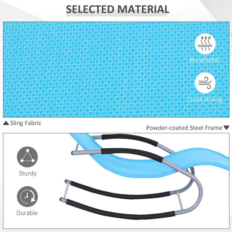 Outsunny Zero Gravity Rocking Chair Outdoor Chaise Lounge Chair Recliner Rocker with Detachable Pillow and Weather-Fighting Fabric for Patio, Deck, Pool, Light Blue