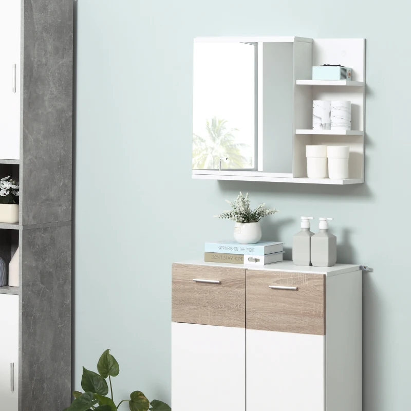 kleankin Bathroom Storage Cabinet with Mirror, Wall Mounted Medicine Cabinet with 3 Open Shelves and 2-tier Cupboard