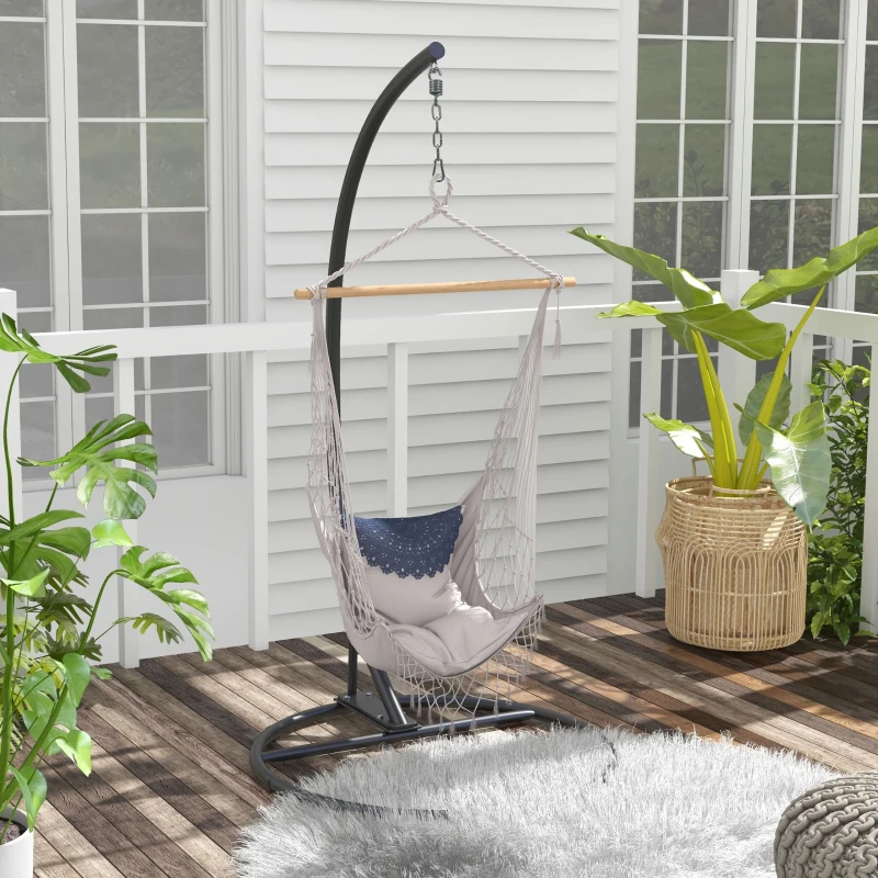 Outsunny Hanging Hammock Chair Stand with Round Base, 40.2" x 76.8", Black