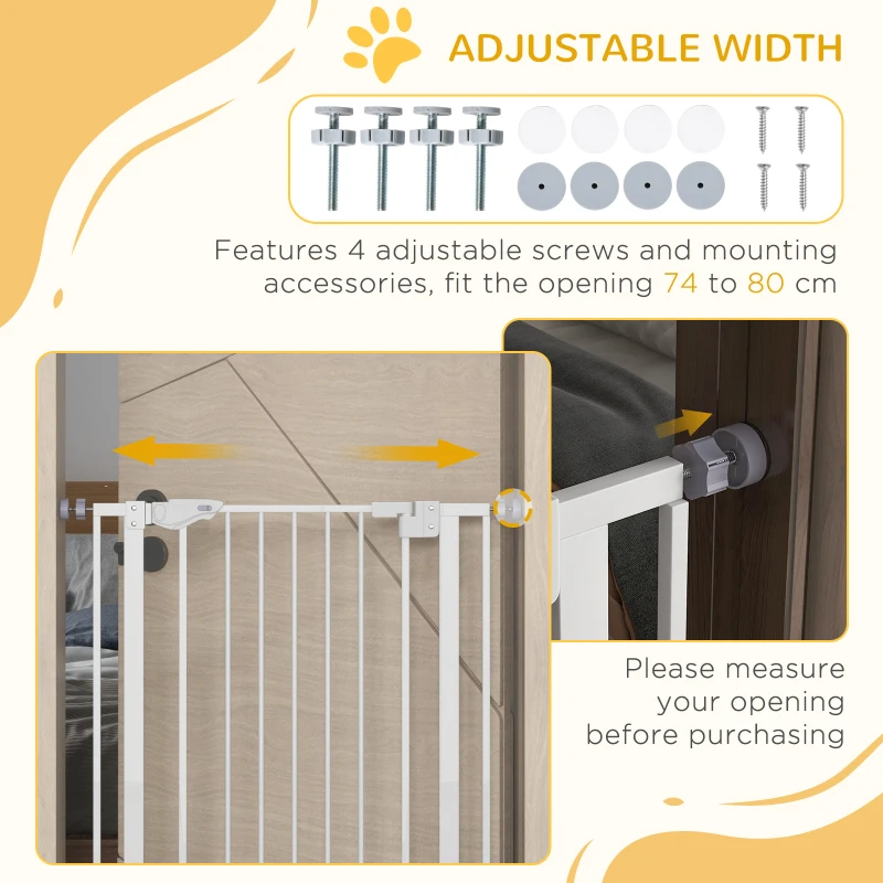 PawHut 41" Easy Open Indoor Dog Gates for Doorways, House, Stair - White