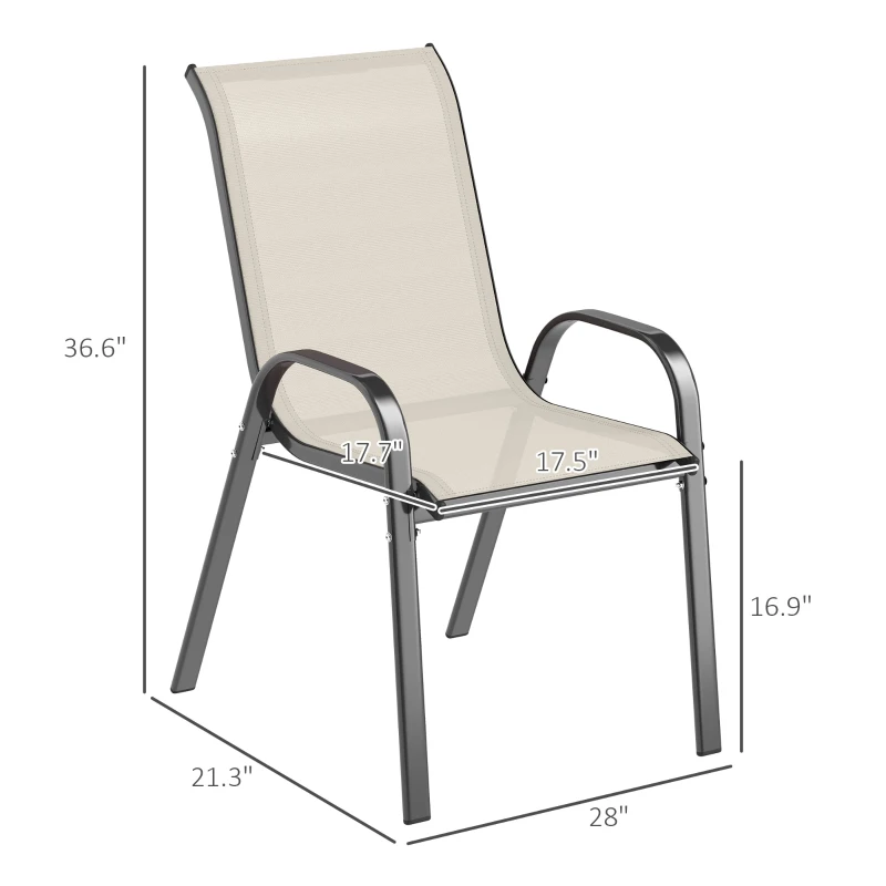 Outsunny Set of 4 Outdoor Dining Chairs, Stackable Patio Chairs with High Back, Breathable Mesh Seat for Garden Lawn, Beige