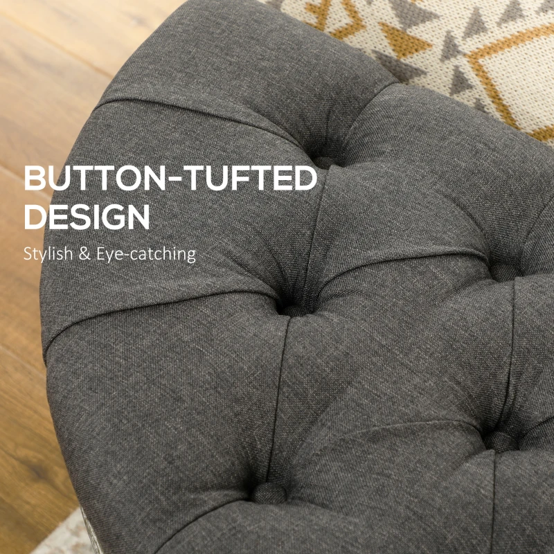 HOMCOM Vintage Semi-Circle End of Bed Bench, Upholstered Bedroom Entryway Bench with Tufted Linen-Touch Fabric with Rubberwood Legs, Gray