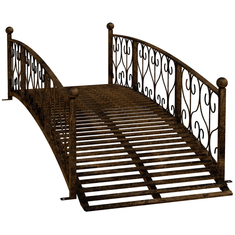 Outsunny 7' Metal Arch Garden Bridge Arc Footbridge with Side Railings Decorative Scrollwork, Bronze