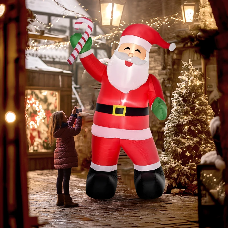 HOMCOM 8' Christmas Inflatable Santa Claus with Candy Cane, Outdoor Blow-Up Yard Decoration with LED Lights Display