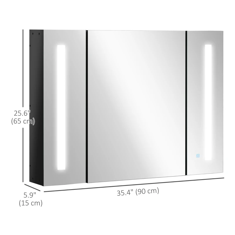 kleankin Medicine Cabinet with Mirror, Wall Mounted Bathroom Mirror Cabinet with Adjustable Shelf, USB Charge, High Gloss Black