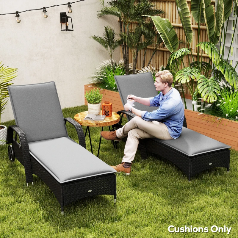 Outsunny Foldable Chaise Lounge Cushion Set of 2, Outdoor Lounge Chair Cushion Set, UPF50+ 200gsm Fabric, 76" x 23", Gray