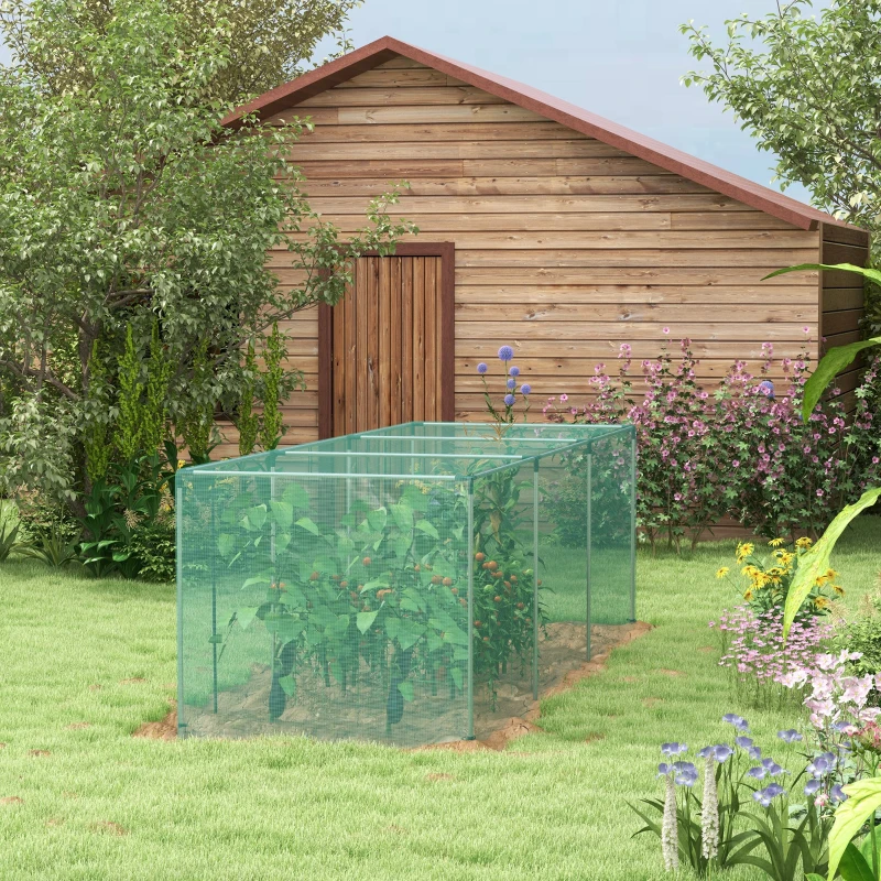 Outsunny Galvanized Steel Crop Cage, Plant Protection Tent with Zippered Door, 12' x 4', Green