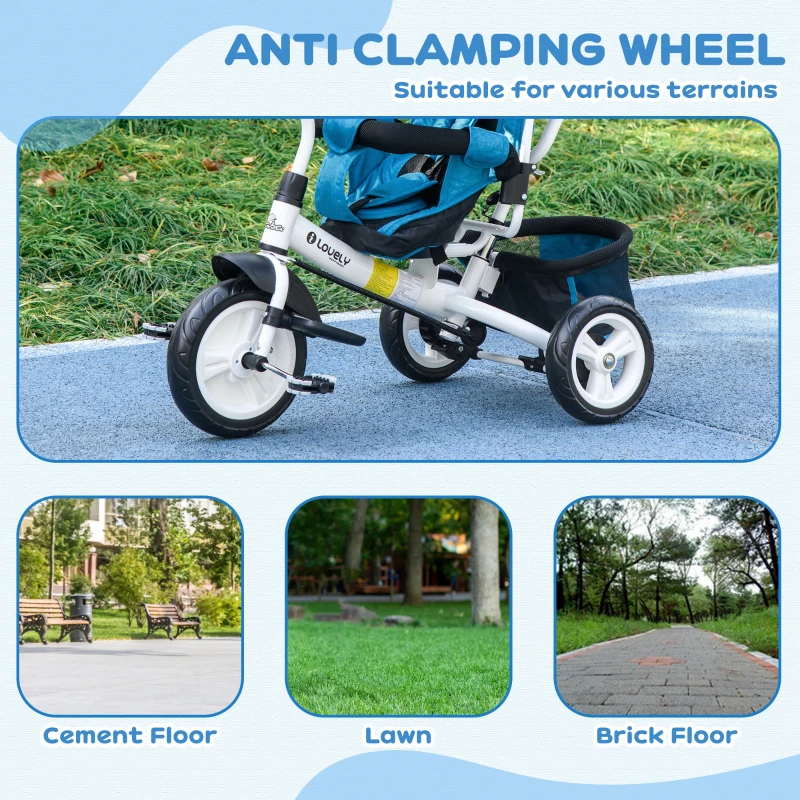 Qaba 6 in 1 Tricycle for Toddler 1-5 Years with Parent-Push Handle, Blue