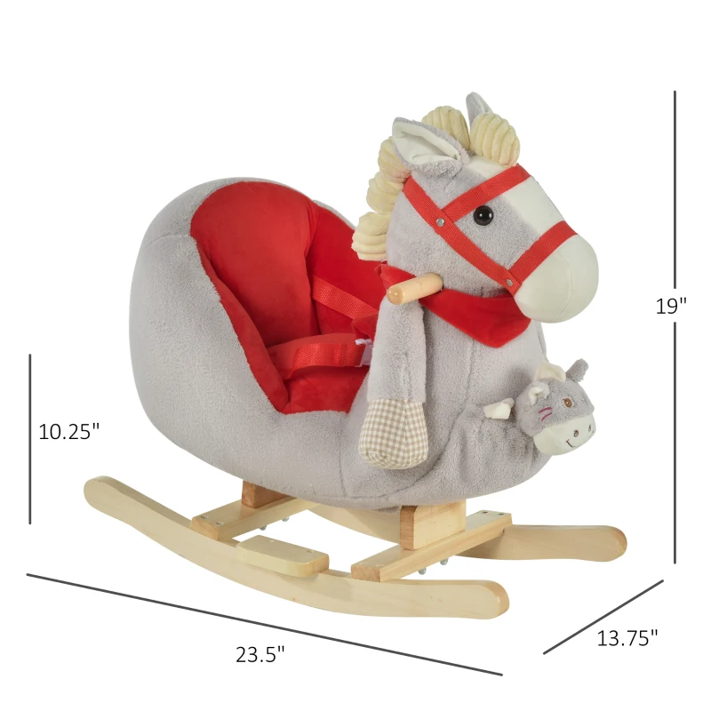 Qaba Kids Ride On Rocking Horse with Cradlesong Handle Grip Hand Puppet Traditional Toy Gift for Children 18-36 Months Rocking Toy for Toddler Grey