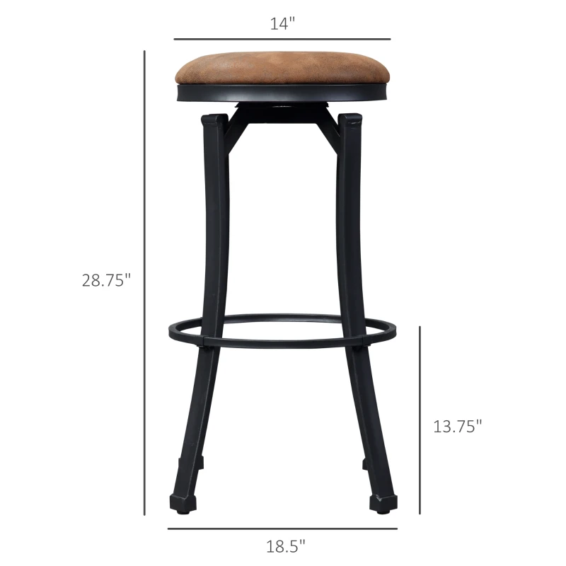 HOMCOM Bar Stools Set of 2, Vintage Swivel Barstools with Footrest, Microfiber Cloth Bar Chairs with Powder-coated Steel Legs for Kitchen and Dining Room, Brown