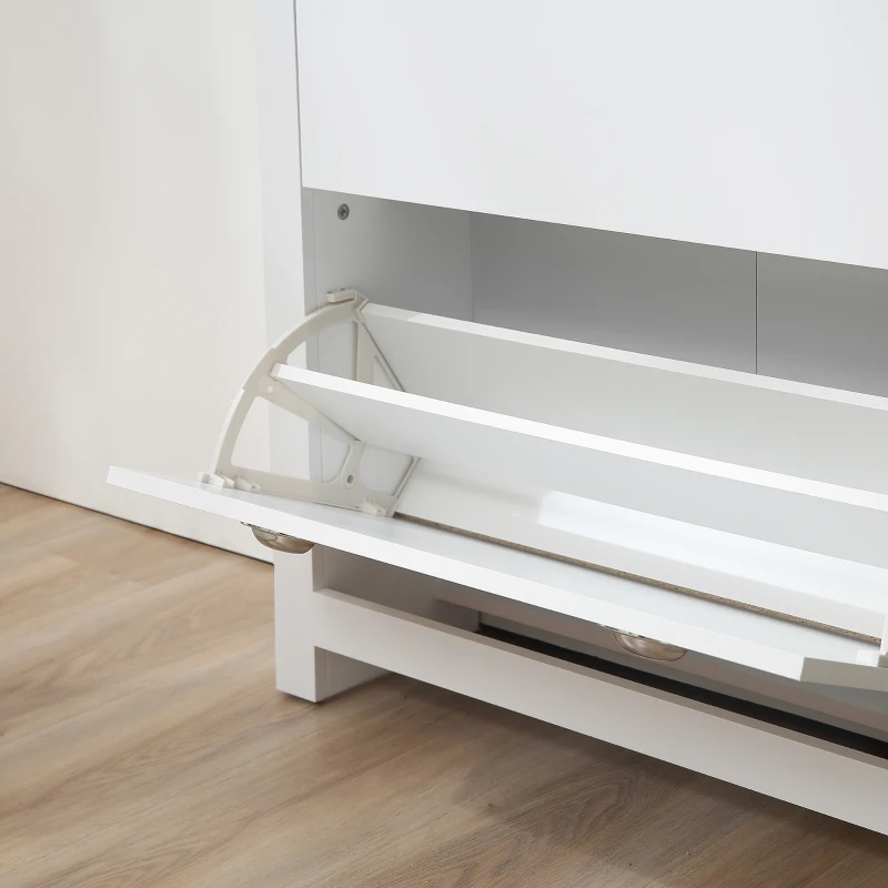 HOMCOM Modern Shoe Cabinet with 2 Flip Drawers and Adjustable Shelves, 12 Pair Shoe Storage Organizer for Hallway, White