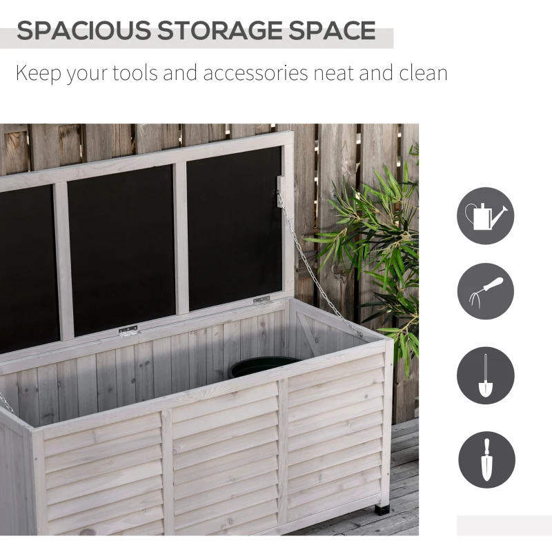 Outsunny 75 Gallon Wooden Storage Box patio Deck Box Bench, Garden Backyard Outdoor Storage Container with Aerating Gap & Weather-Fighting Finish, Grey