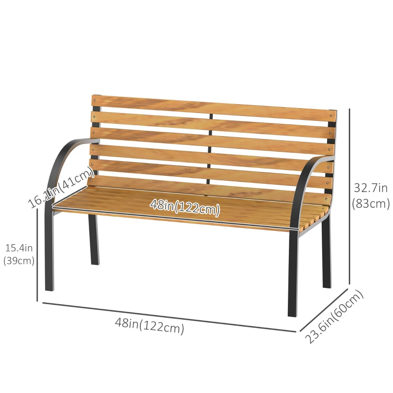 Outsunny 48"L Garden Bench Outdoor Patio 2-Person Wooden Seat Chair Park Loveseat  Yard Furniture w/ Steel Frame