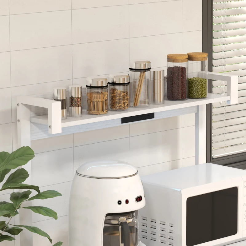 HOMCOM Industrial Kitchen Bakers Rack with Charging Station, RGB Lights, Glass Holders and Open Shelves, White