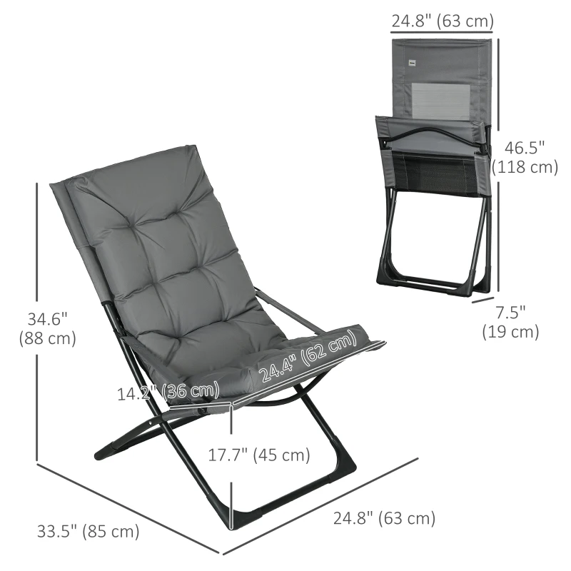 Outsunny Outdoor Folding Lawn Chair, Foldable Chair with Cushion, Armrest and Steel Frame for Poolside, Deck, Backyard
