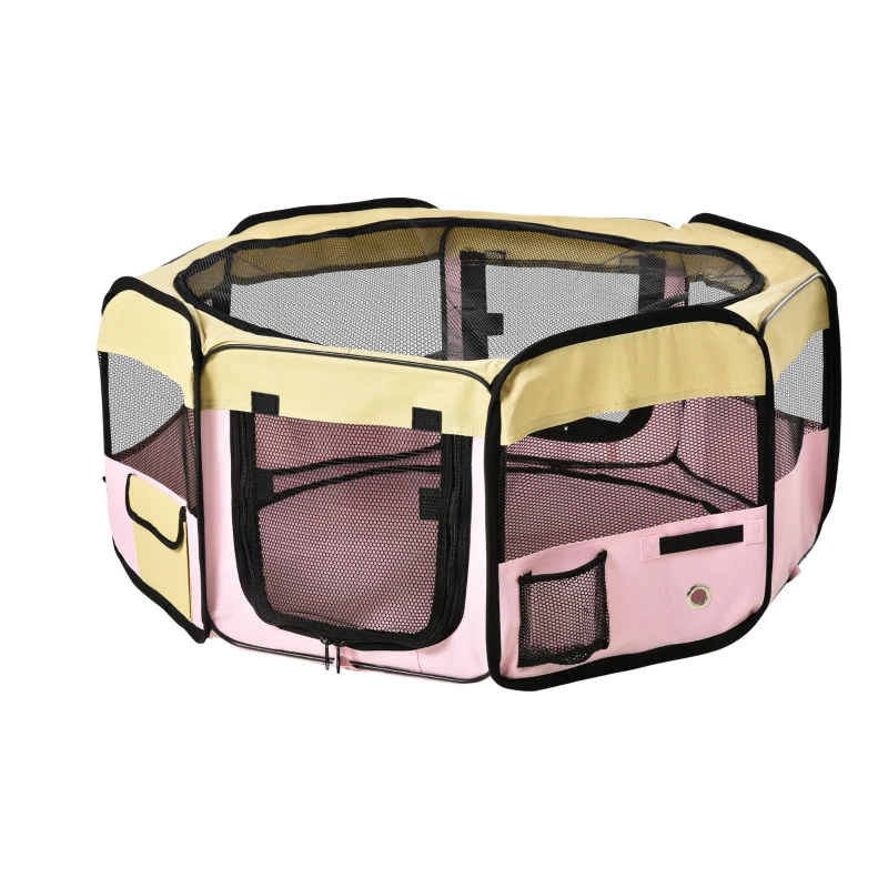 PawHut 36-inch Large Exercise Puppy Pet Playpen Portable Dog Cat Pet Play Pen Pet Cage Tent Kennel Crate Pink Carry Bag Included