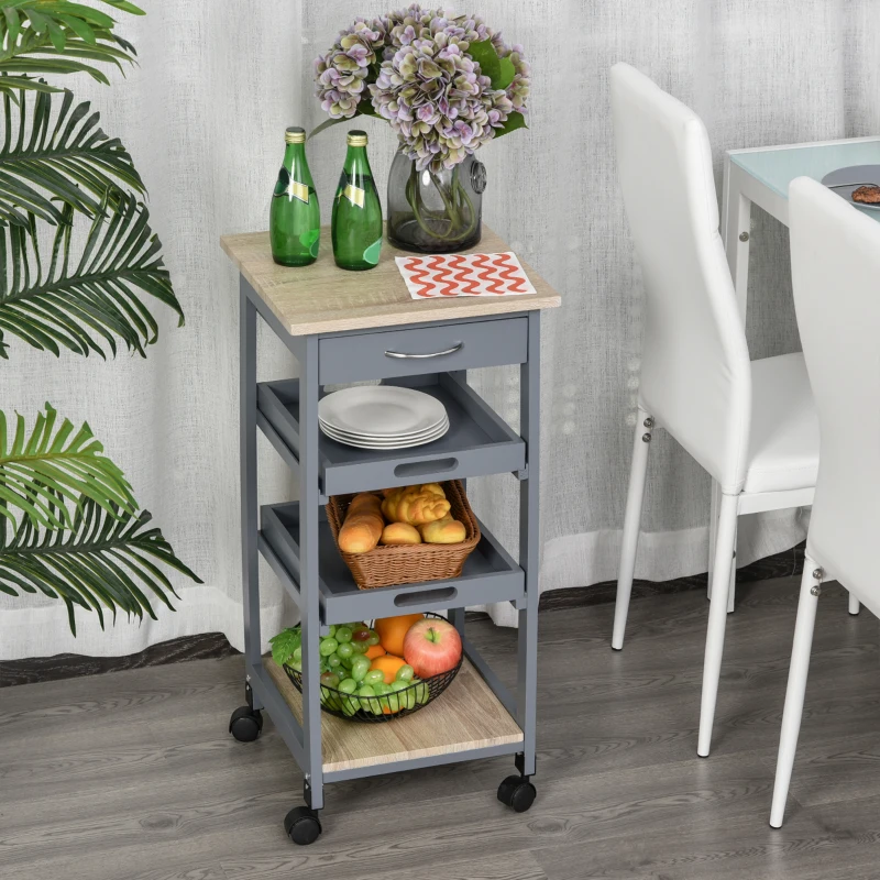 HOMCOM Kitchen Island Rolling Trolley Utility Serving Cart with Drawer  Grey