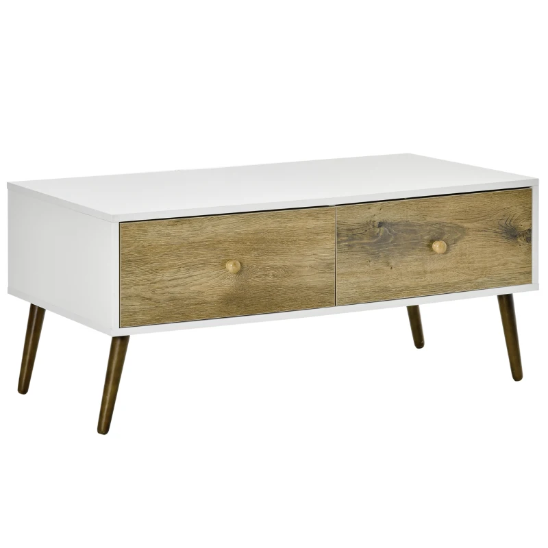 HOMCOM Coffee Table with 4 Drawers for Living Room, Cocktail Table, Center Table for Living Room, Natural
